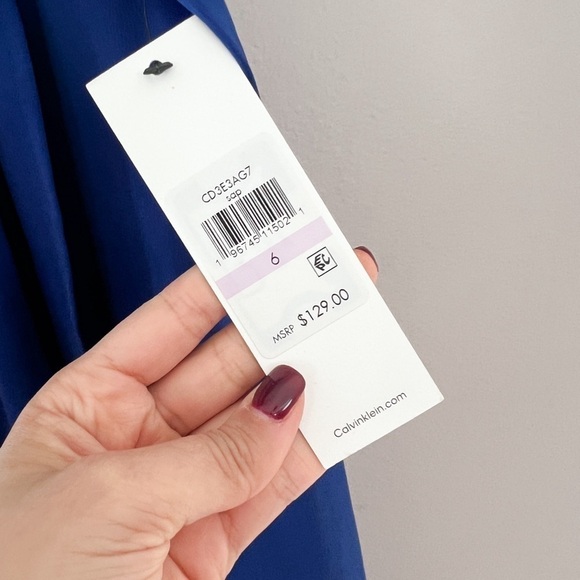 NWT CALVIN KLEIN Cobalt Blue Sleeveless Ruffled Sheath Mini Dress Sz 6 - Picture 5 of 6